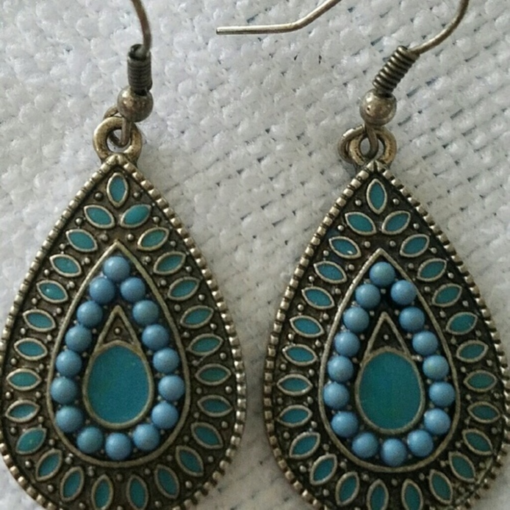 𝅺earrings silver tone with blue